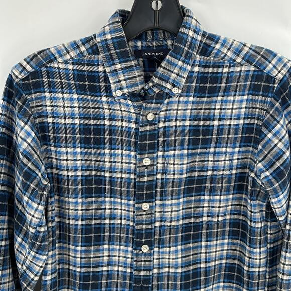 Lands'End Other - Lands'End Boys Blue & White Plaid Long Sleeve Button Up Flannel Shirt Size Med
